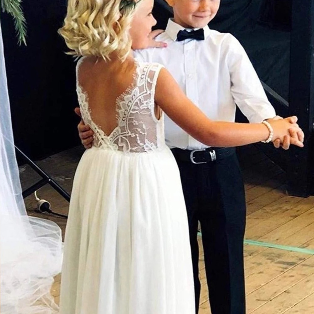 Ivory Lace Back Girls' Formal Dress - Elegant Flower Girl Gown